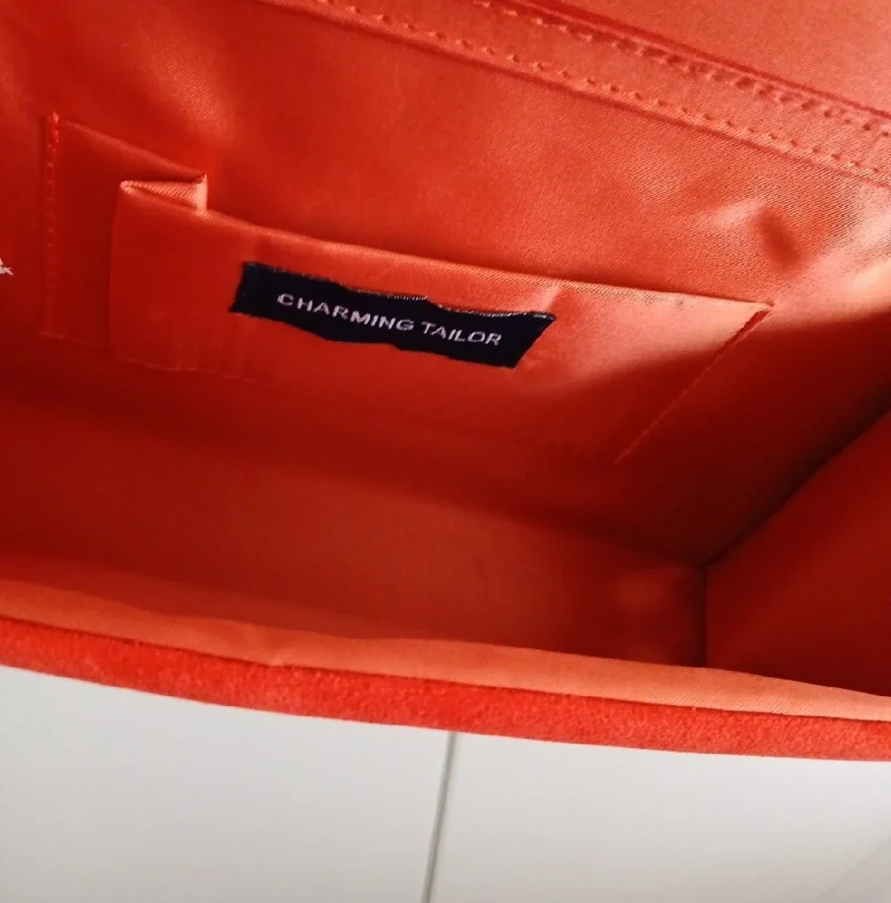 Red Orange Suede Envelope Clutch with Gold Chain Strap